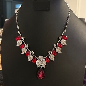 Elegant Red and Silver Statement Necklace